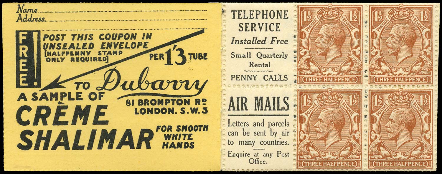 GB 1924  SG420dw Booklet pane - Advert 9