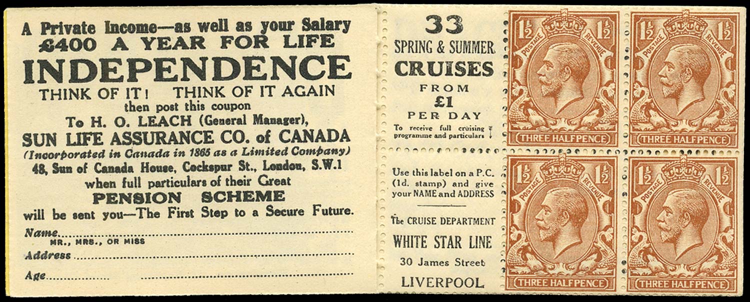 GB 1924  SG420dw Booklet pane - Advert 35
