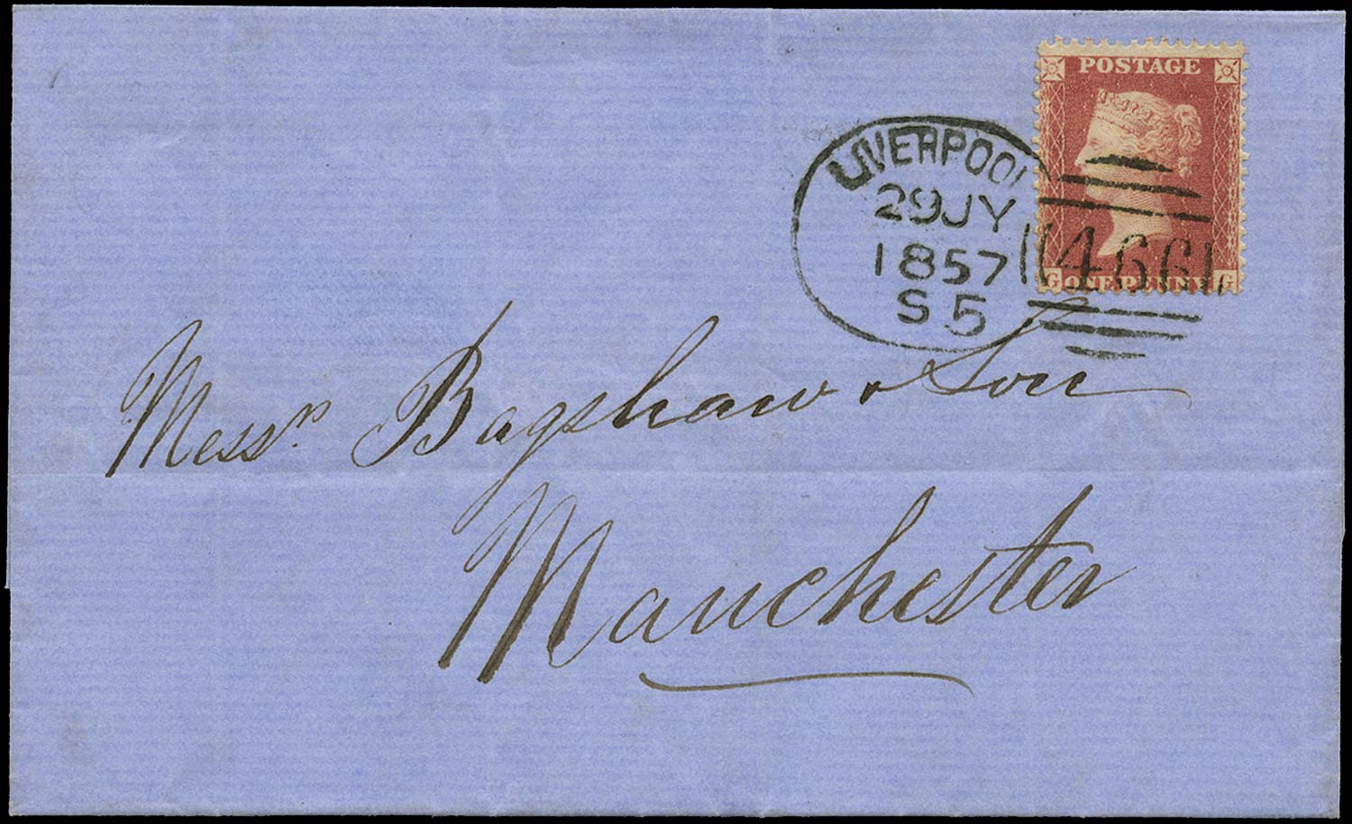 GB 1857  SG38 Pl.35 Cover Liverpool "466" Spoon