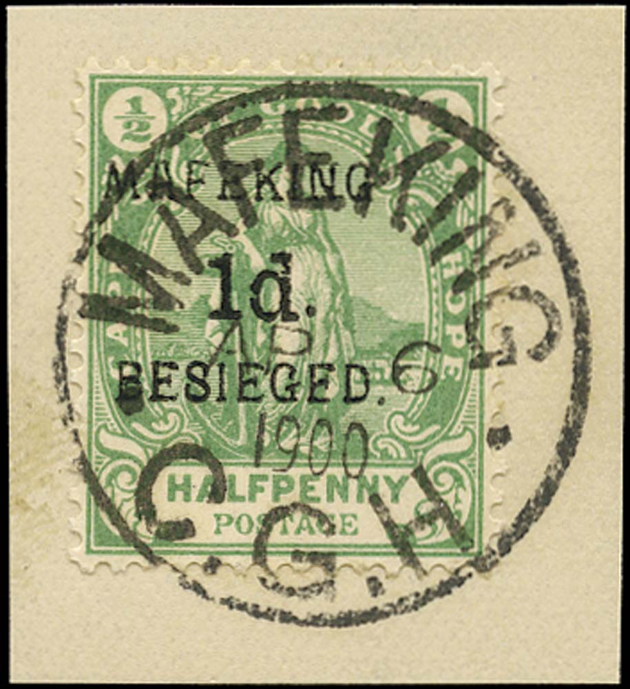 C.G.H. - MAFEKING 1900  SG2 Used 1d on &frac12;d green pos. 5 of the setting