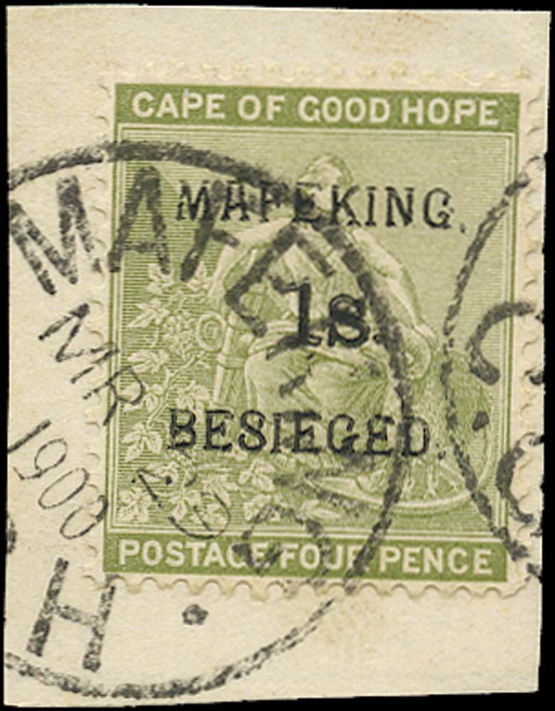 C.G.H. - MAFEKING 1900  SG5 Used 1s on 4d sage-green pos. 2 of the setting