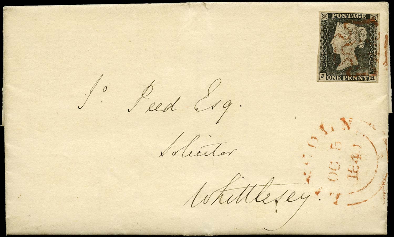 GB 1840  SG3 Pl.1a Penny Black cover Lincoln to Whittlesey