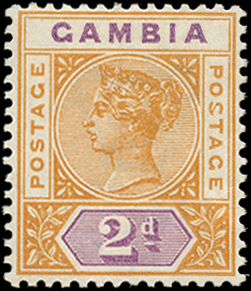 GAMBIA 1898  SG39a Mint 2d orange and mauve variety Malformed S