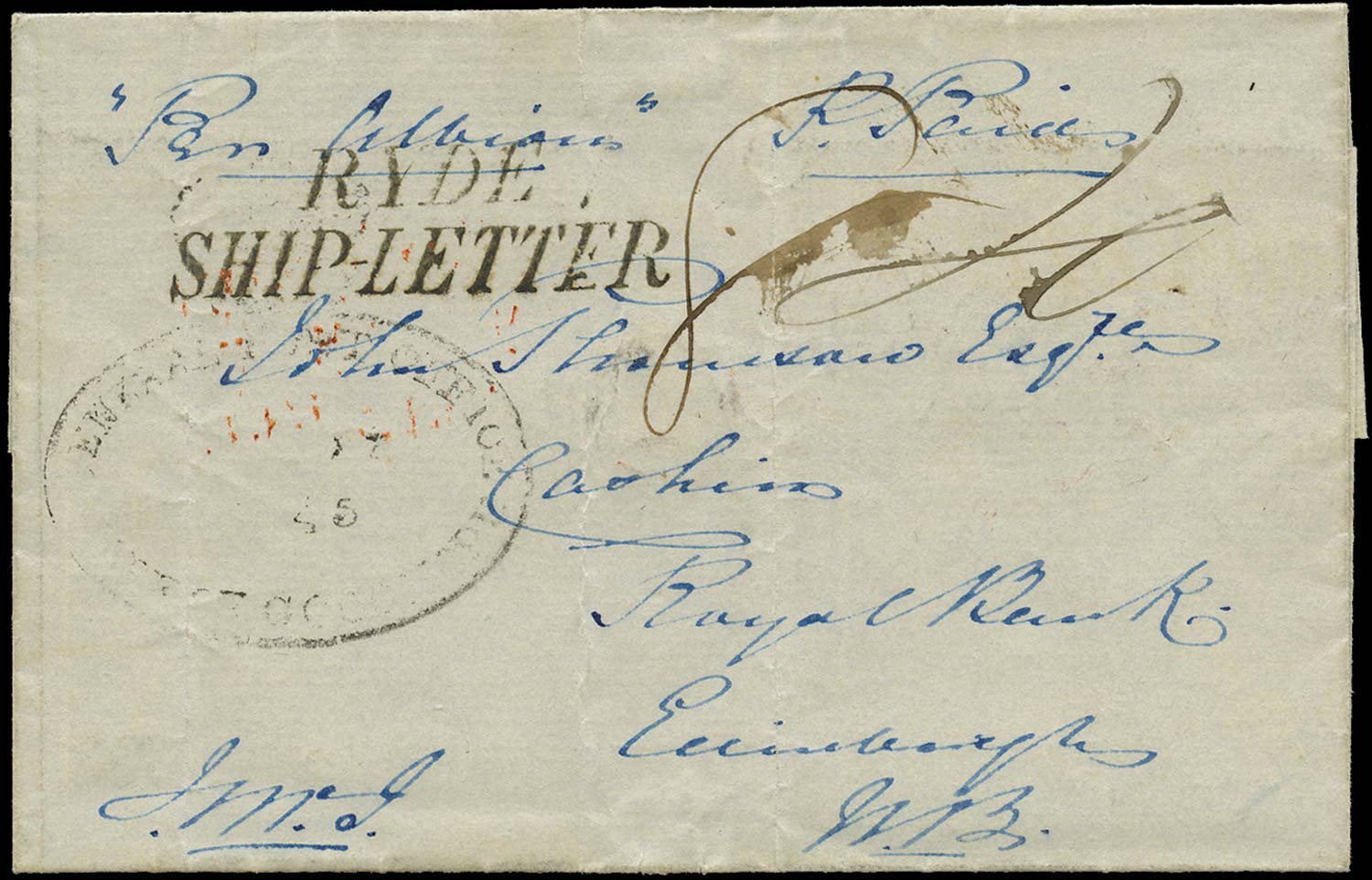 GB 1845 Pre-Stamp - Ryde type S5 Ship Letter