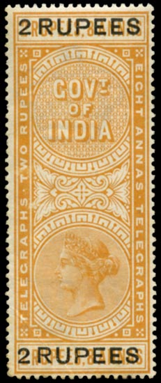 INDIA 1900  SGT54 Telegraph 2r on 2r8a orange surcharge