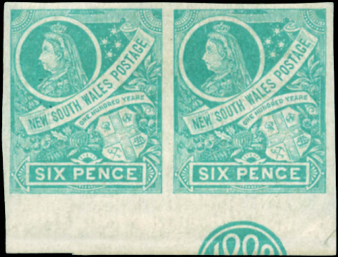 NEW SOUTH WALES 1899  SG307a Mint 6d emerald imperforate pair