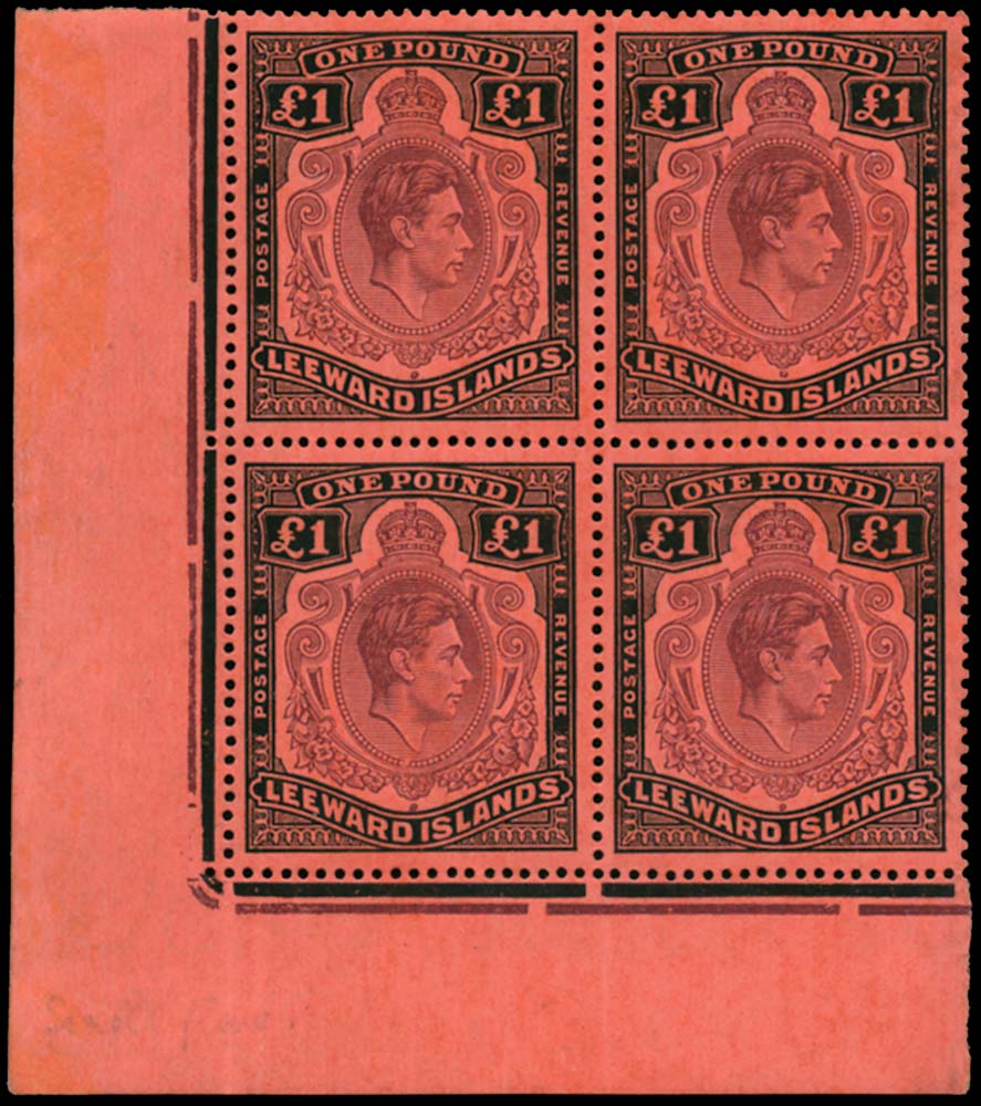 LEEWARD ISLANDS 1938  SG114b/ba Mint £1 variety Missing Pearl unmounted