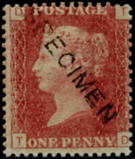 GB 1868  SG43var Pl.121 Specimen - Dr Perkins blued paper