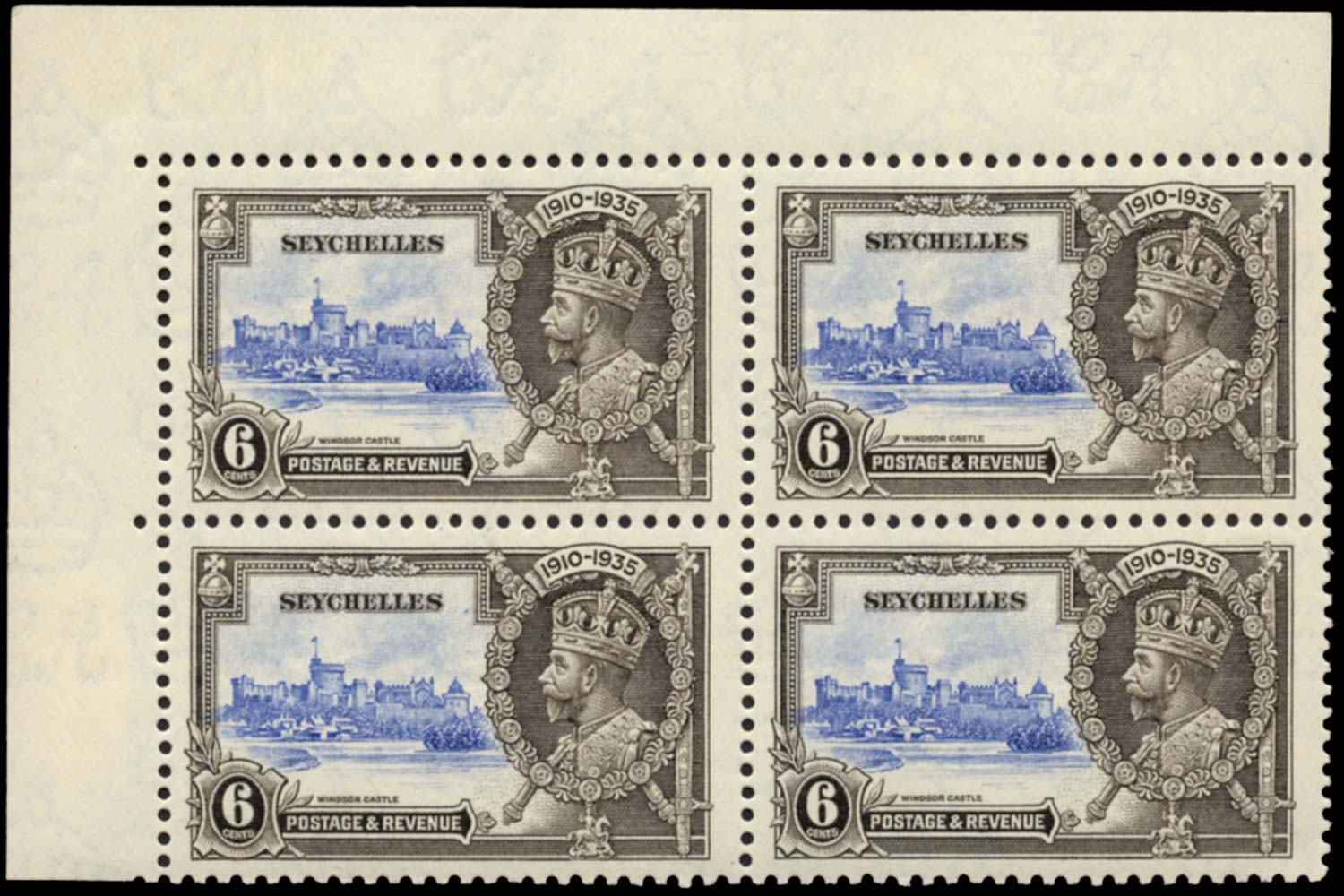 SEYCHELLES 1935  SG128b Mint Silver Jubilee 6c Short Extra Flagstaff unmounted