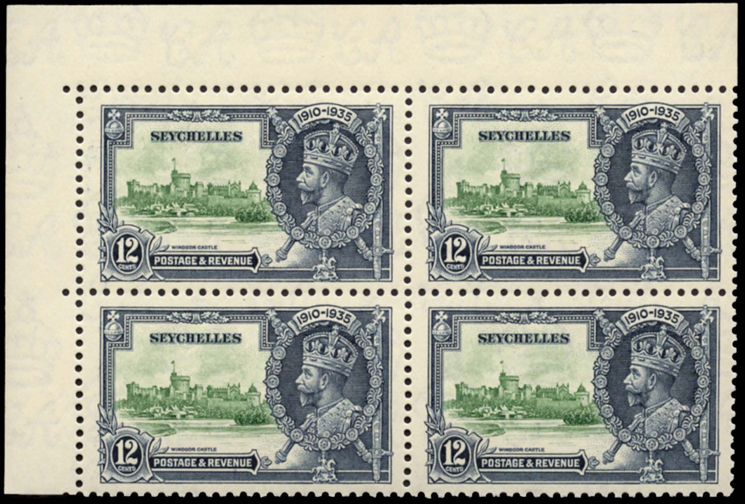SEYCHELLES 1935  SG129b Mint Silver Jubilee 12c Short Extra Flagstaff unmounted