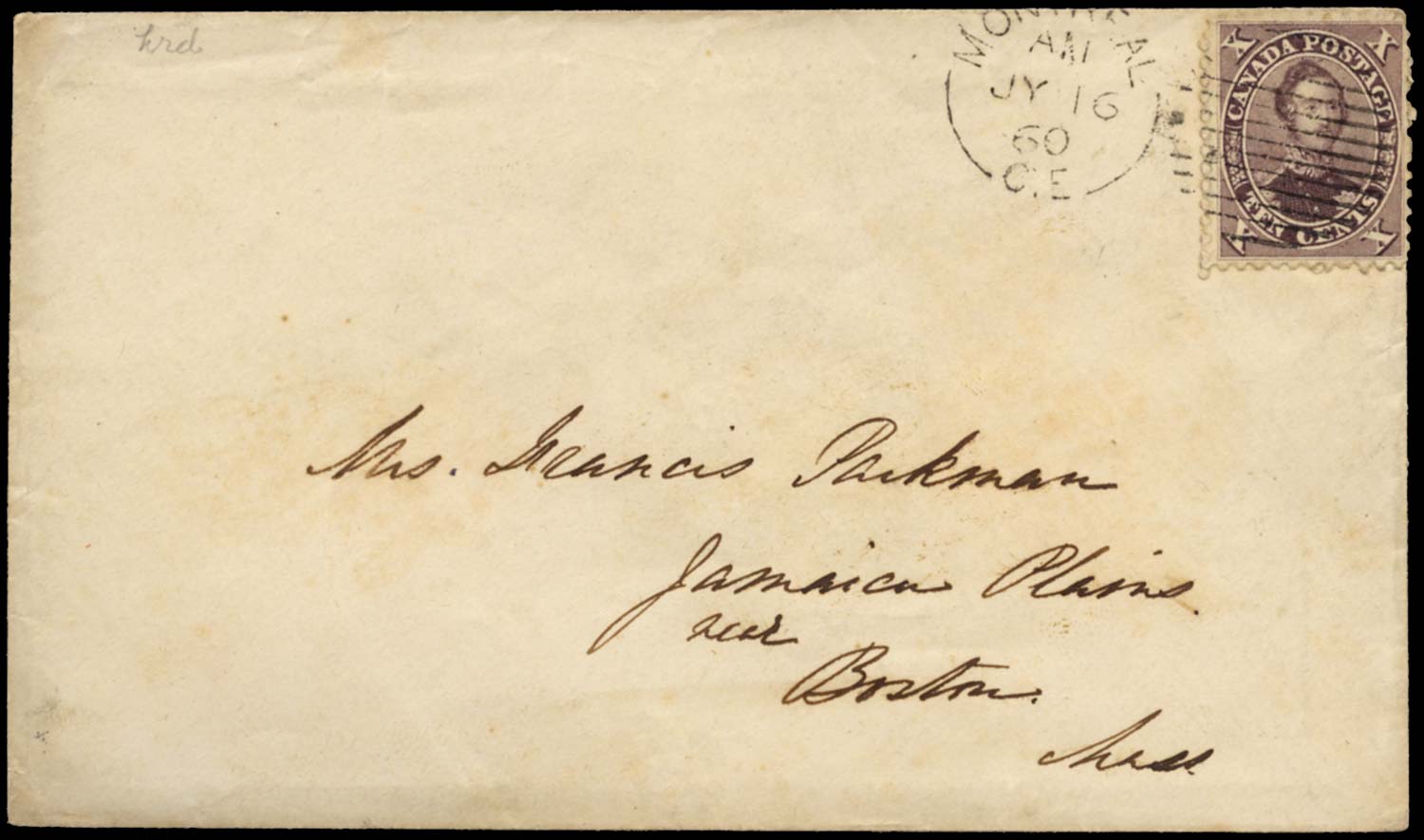 CANADA 1860  SG34 Cover to Boston franked 10c purple