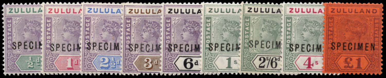 ZULULAND 1894  SG20s/28s Specimen QV set of 9 to £1