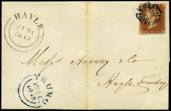 GB 1841  SG8p Pl.25 Cover - blue 'Truro' MC