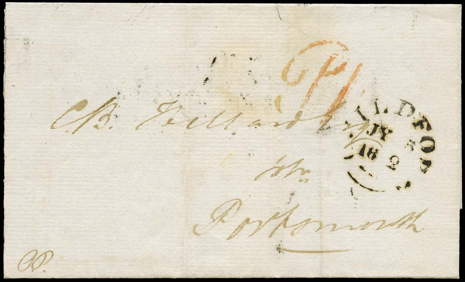 GB 1842 Pre-Stamp -Guildford Uniform Penny Post 'P1' handstamp (type a)
