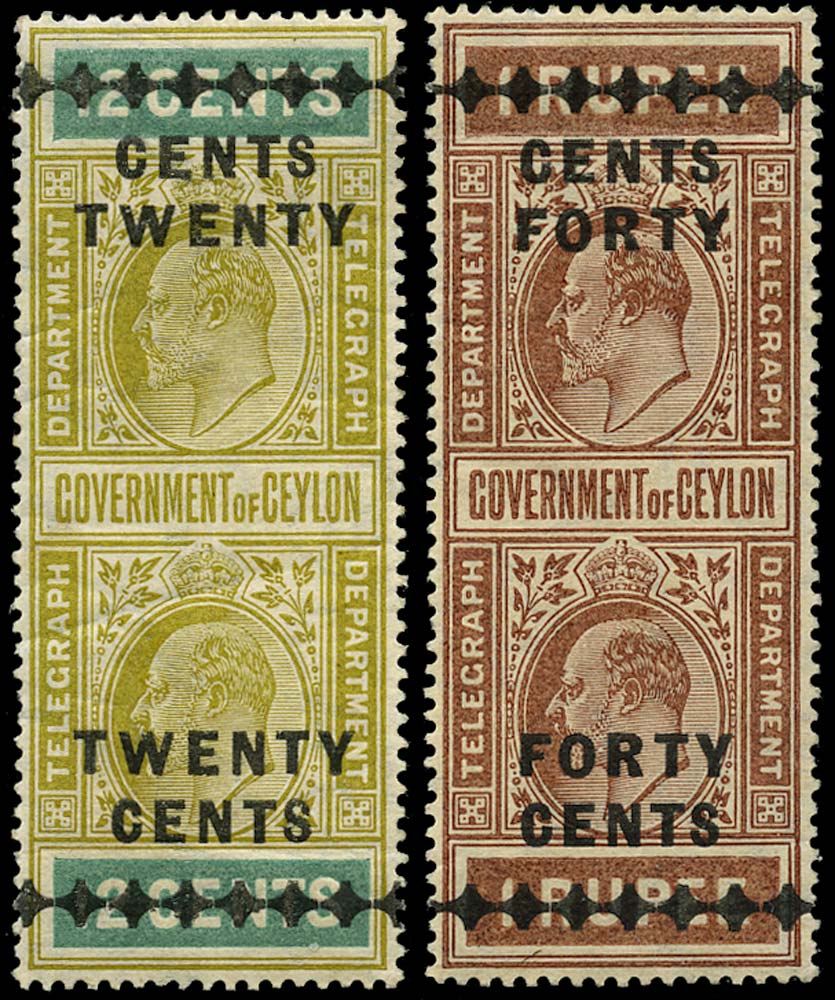 CEYLON 1910  SGT180, 183 Telegraph
