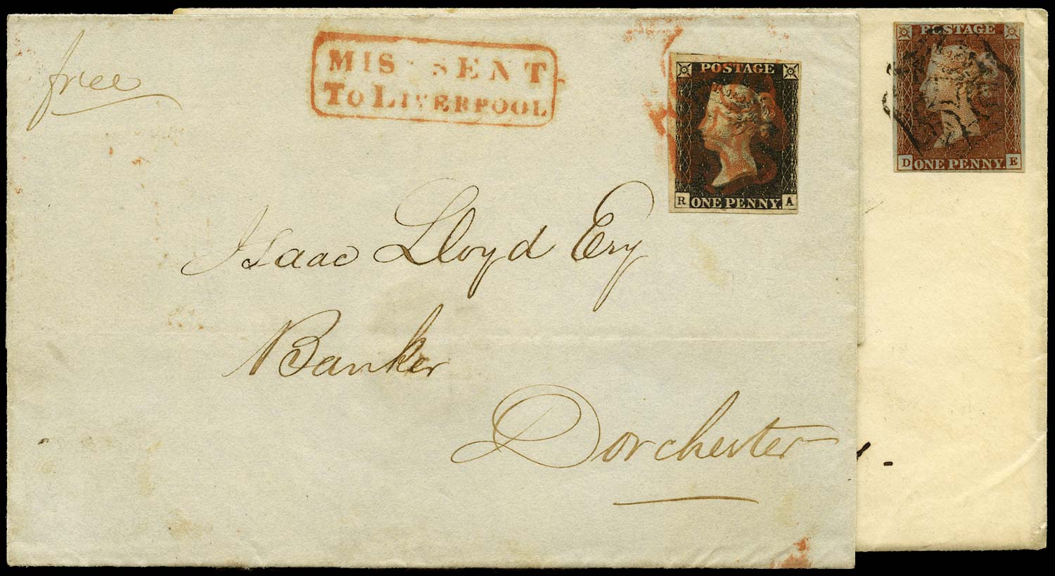 GB 1840-41  SG2,8 Pl.3 Penny Black - 'Missent to Liverpool'