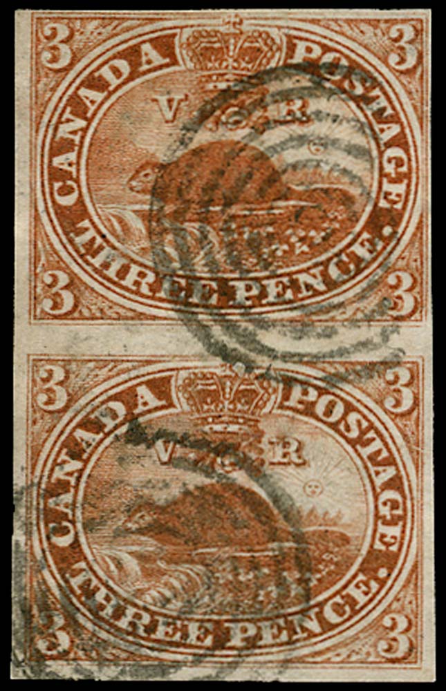 CANADA 1852  SG8 Used 3d brown-red Beaver on handmade paper