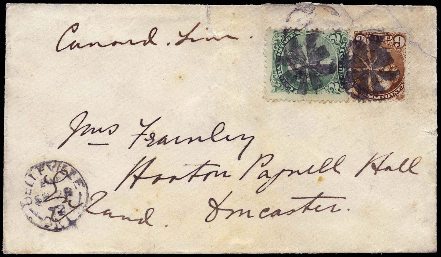 CANADA 1872  SG57a, 86 Cover from Belleville to England 8c Cunard Line rate