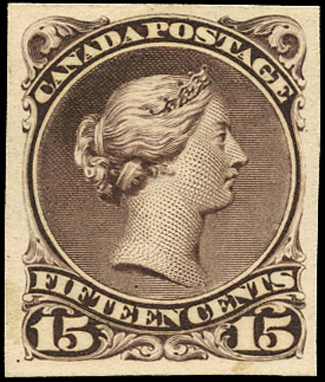 CANADA 1868  SG52 Proof Large Queen 15c deep reddish purple