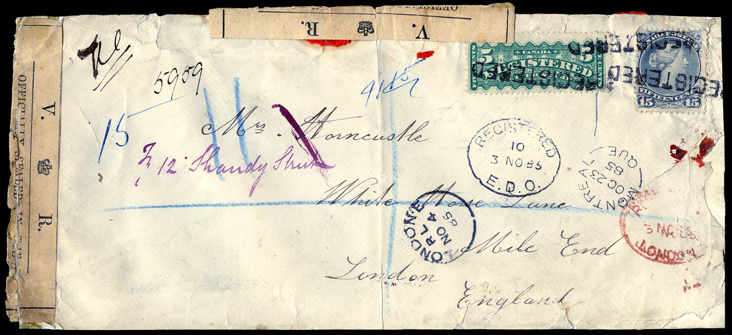 CANADA 1885  SG68, R6 Cover registered to England officially resealed