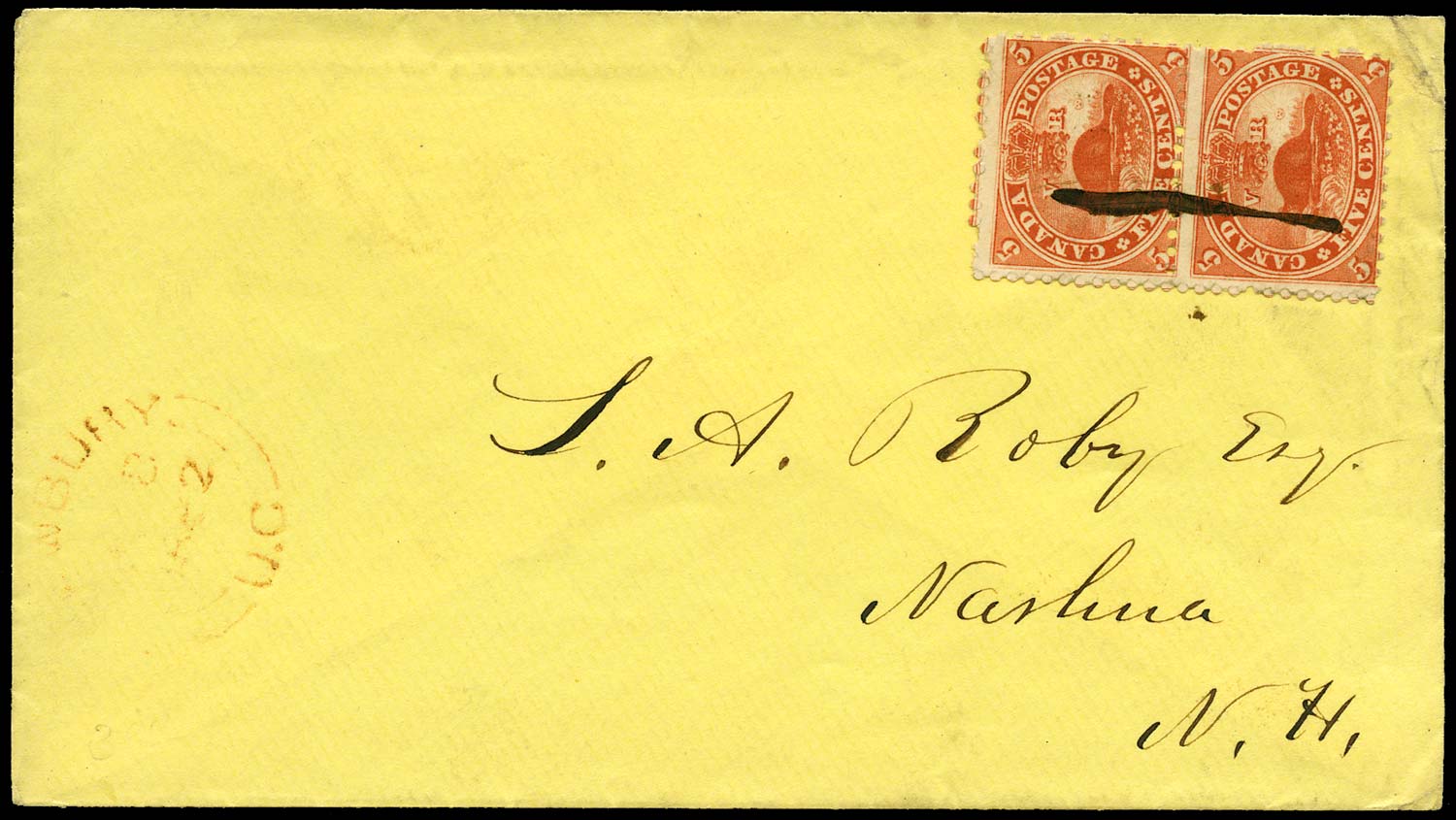 CANADA 1862  SG32 Cover from Newbury to New Hampshire with 5c Beaver