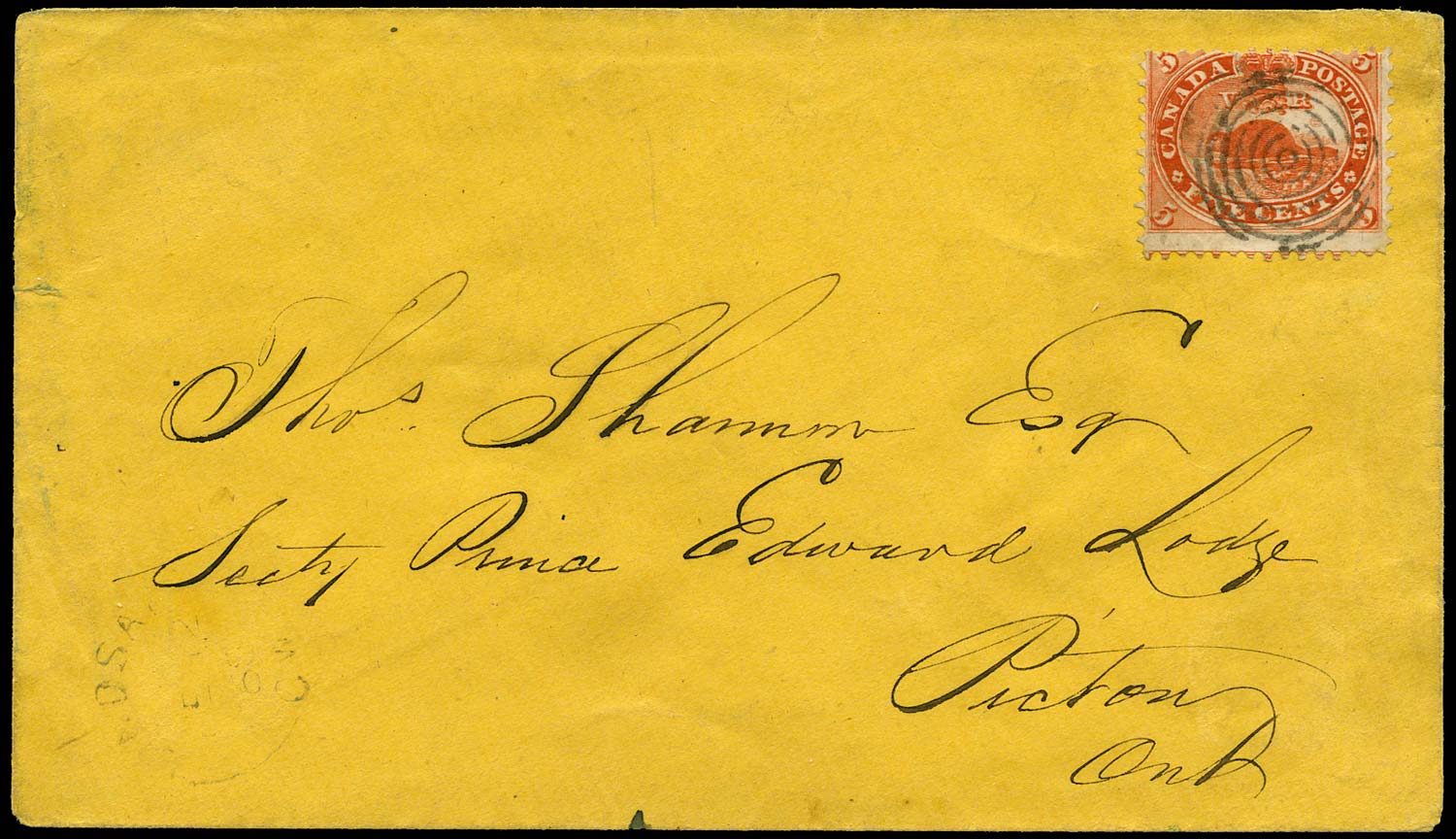 CANADA 1868  SG32a Cover franked by 5c Beaver with R3/8 major re-entry