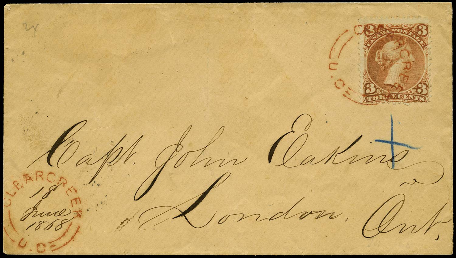 CANADA 1868  SG49 Cover from Clear Creek to London with red udc