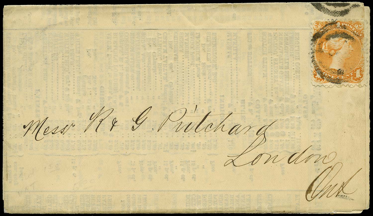 CANADA 1869  SG56a Cover from Montreal with Large Queen 1c orange-yellow