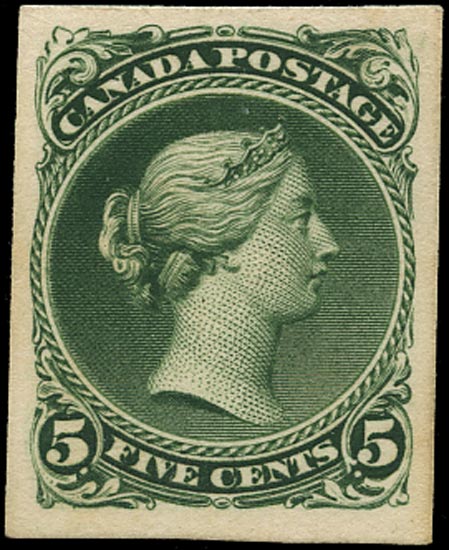 CANADA 1868  SG63 Proof of Large Queen 5c in deep green