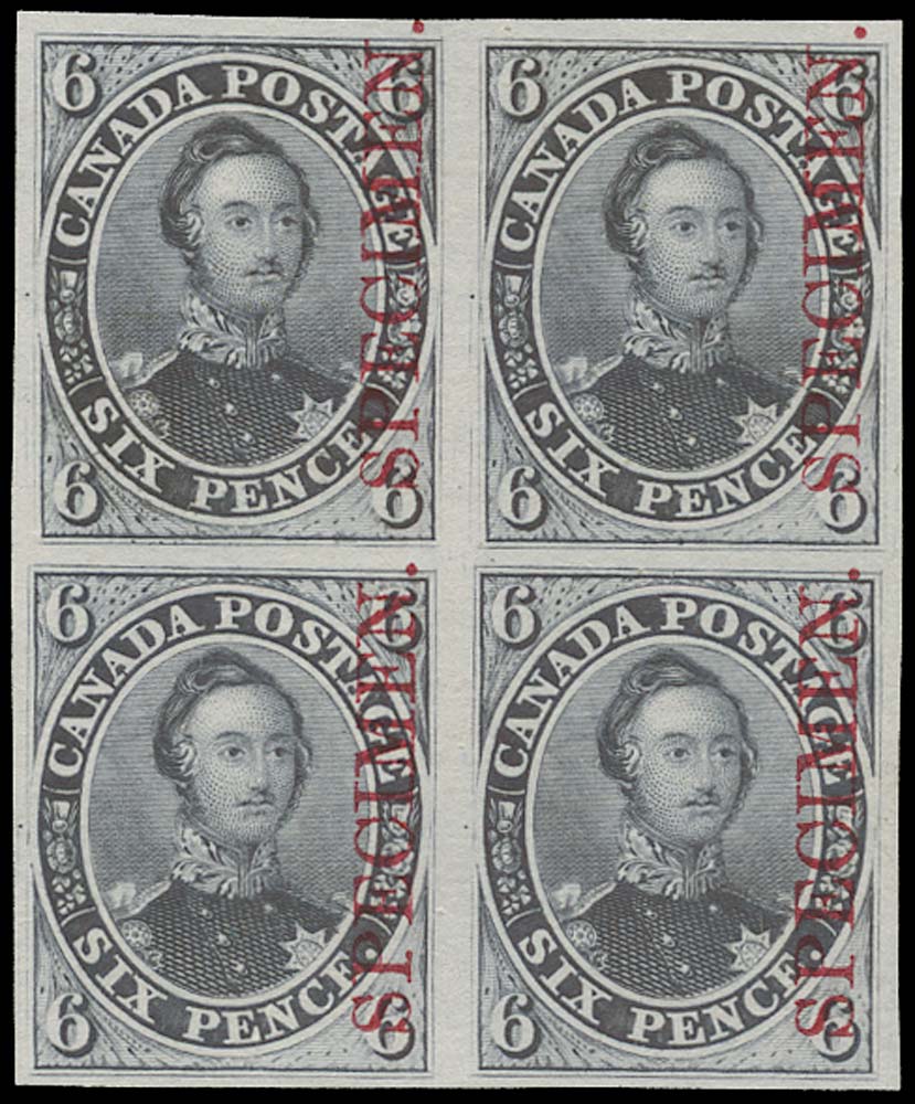 CANADA 1851  SG2 Proof 6d Prince Albert in dark grey overprinted Specimen