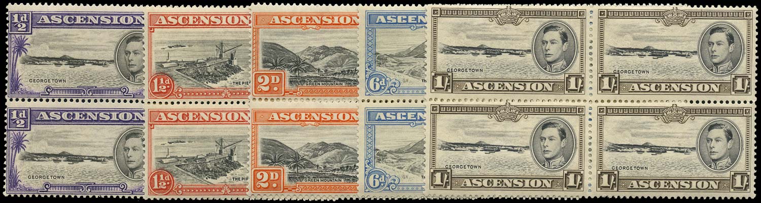 ASCENSION 1938  SG38/44 btwn Mint &frac12;d, 1&frac12;d, 2d, 6d, 1s 1938 printings unmounted