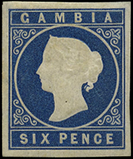 GAMBIA 1874  SG8 Mint 6d blue watermark CC