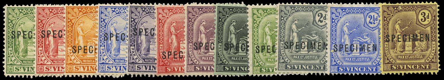 ST VINCENT 1907  SG94s/8s, 99s/101s, 102s, 104s/6s Specimen