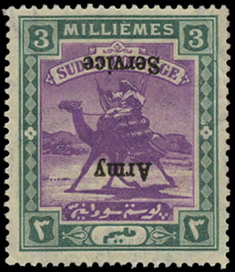 SUDAN 1906  SGA8a Official Army Service 3m error overprint inverted