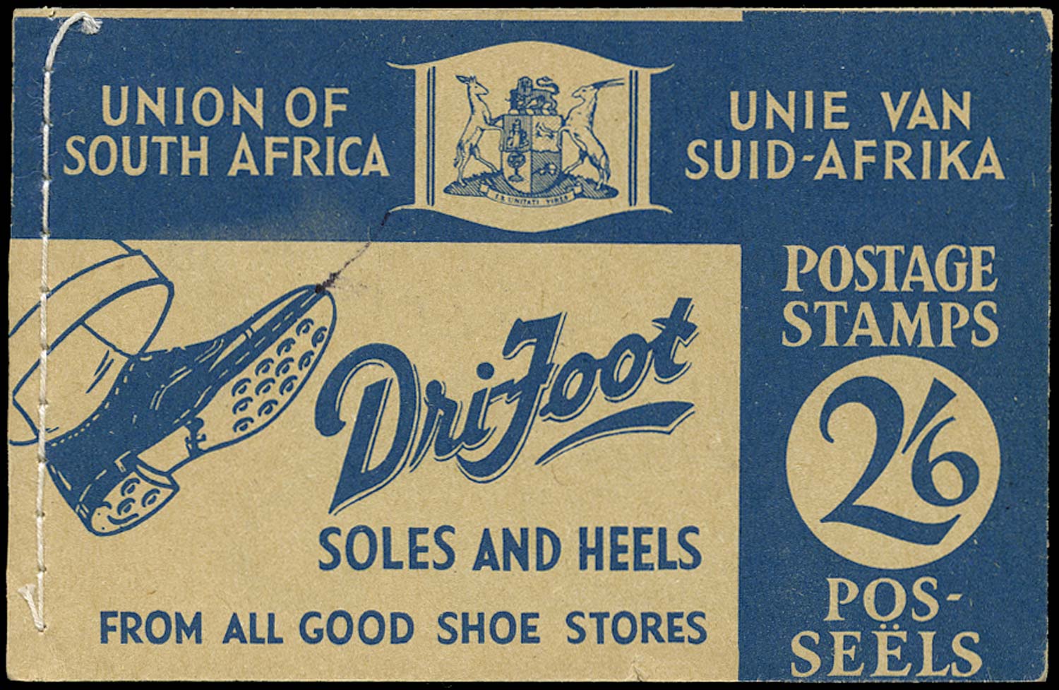 SOUTH AFRICA 1940  SGSB15a Booklet 2s6d blue on buff 'Dri-Foot'