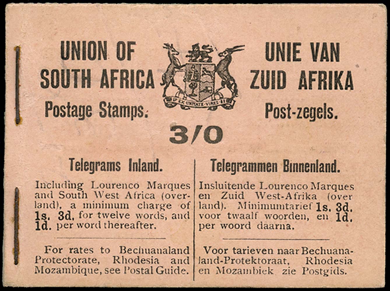 SOUTH AFRICA 1921  SGSB3 Booklet 3s black on salmon-pink