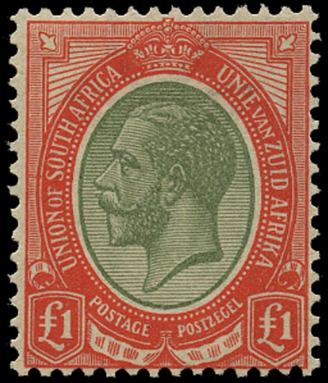 SOUTH AFRICA 1913  SG17a Mint King's Head £1 pale olive-green and red