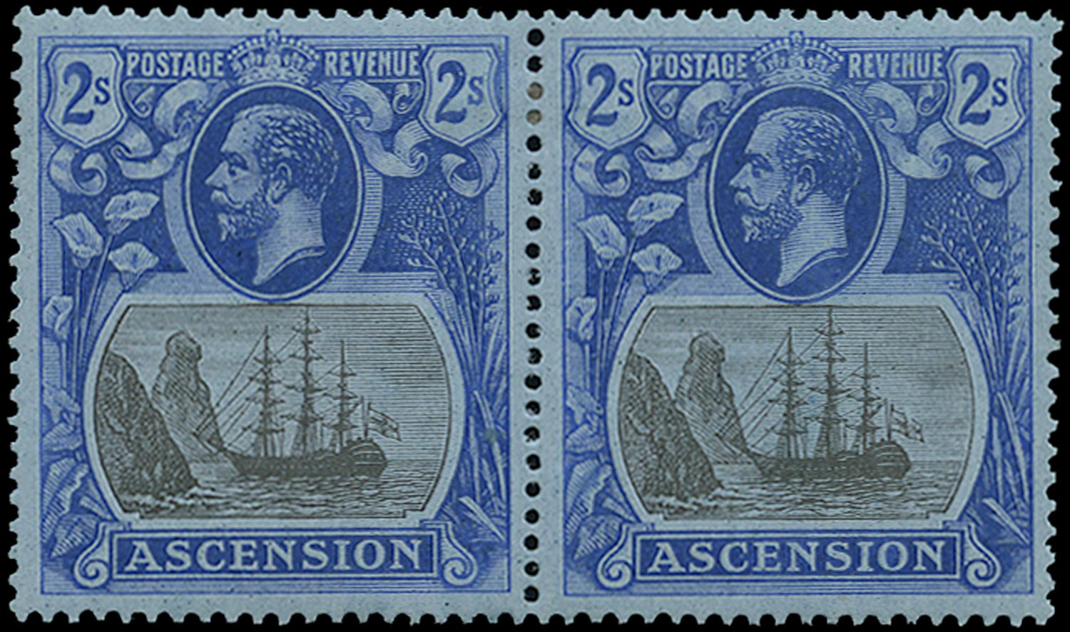 ASCENSION 1924  SG19b Mint 2s grey-black and blue on blue variety Torn Flag