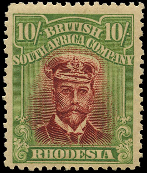RHODESIA 1913  SG255q Mint Admiral 10s head die IIIA perf 14