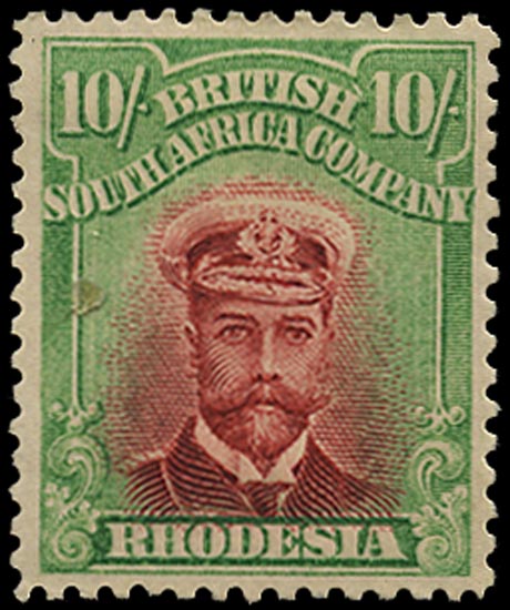 RHODESIA 1913  SG241 Mint Admiral 10s head die II perf 14