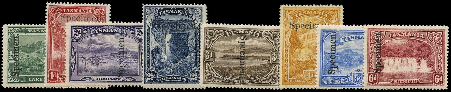 TASMANIA 1899  SG229s/36s Specimen for UPU distribution set of 8 to 6d