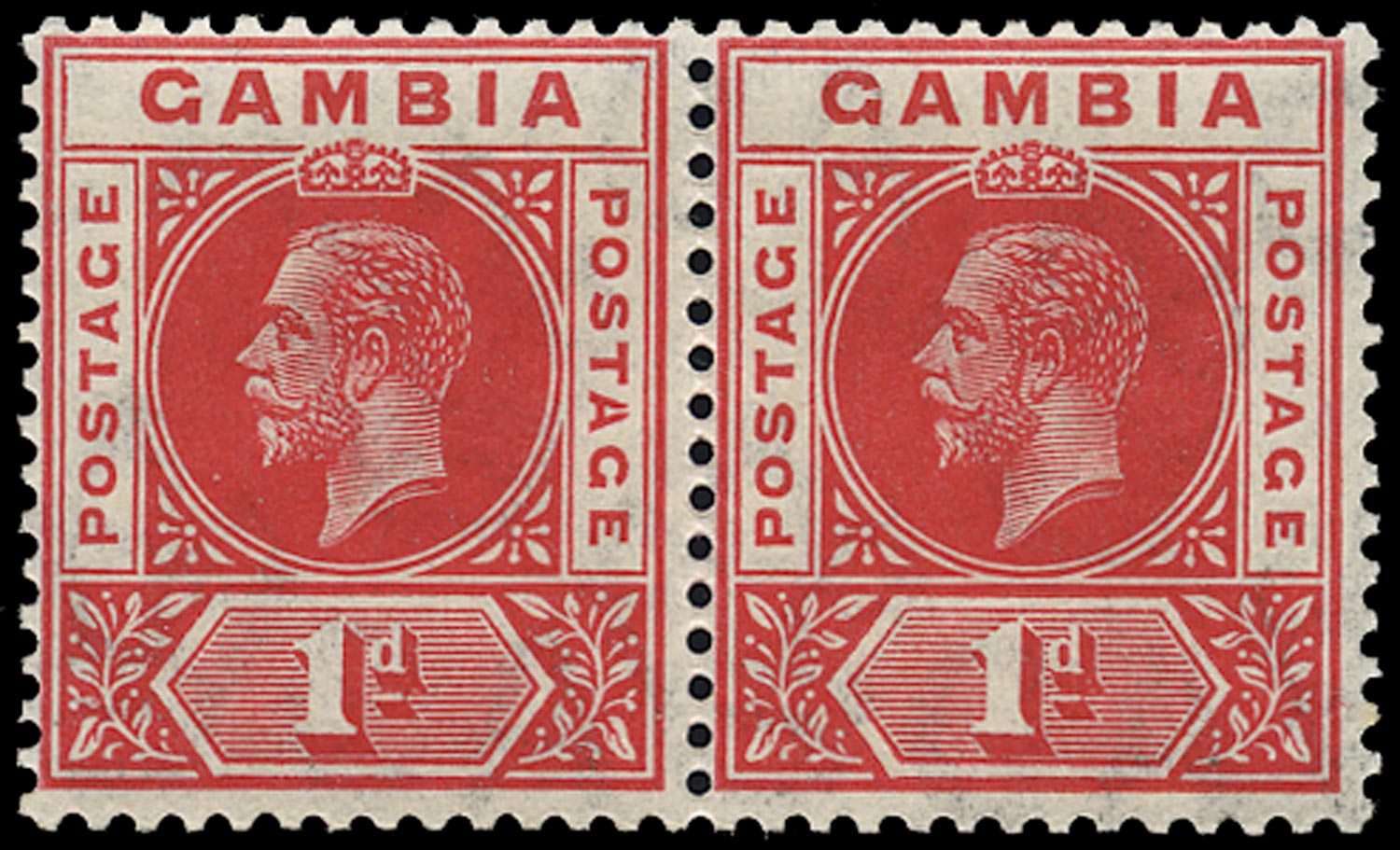 GAMBIA 1912  SG87c Mint 1d red watermark MCA variety Split A