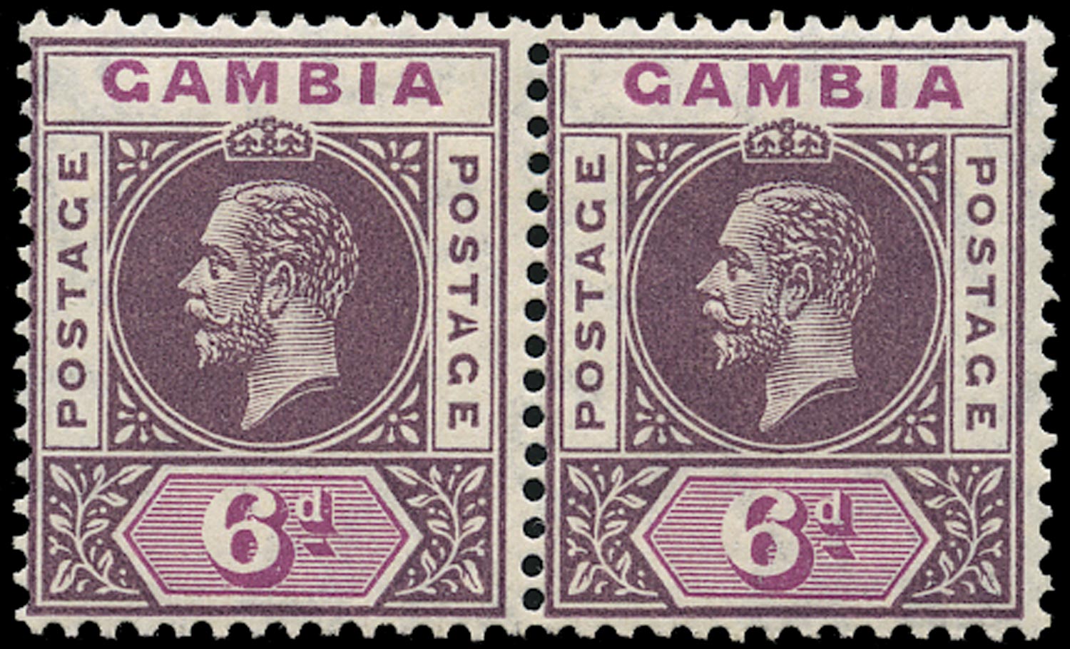 GAMBIA 1912  SG94a Mint 6d dull and bright purple watermark MCA variety Split A