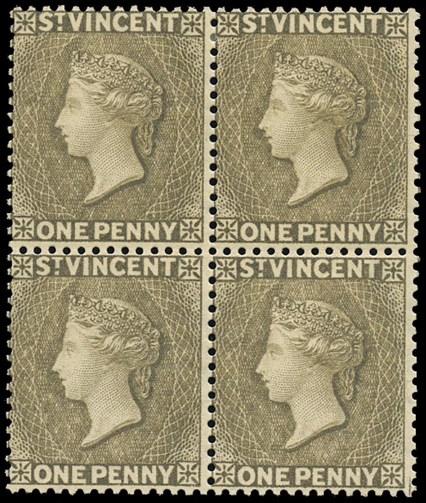 ST VINCENT 1882  SG39x Mint QV 1d drab variety watermark reversed