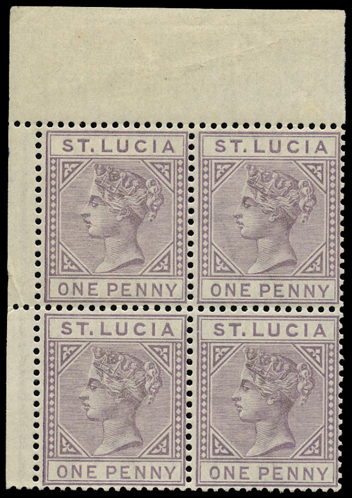 ST LUCIA 1886  SG39 Mint QV 1d dull mauve die I block of 4