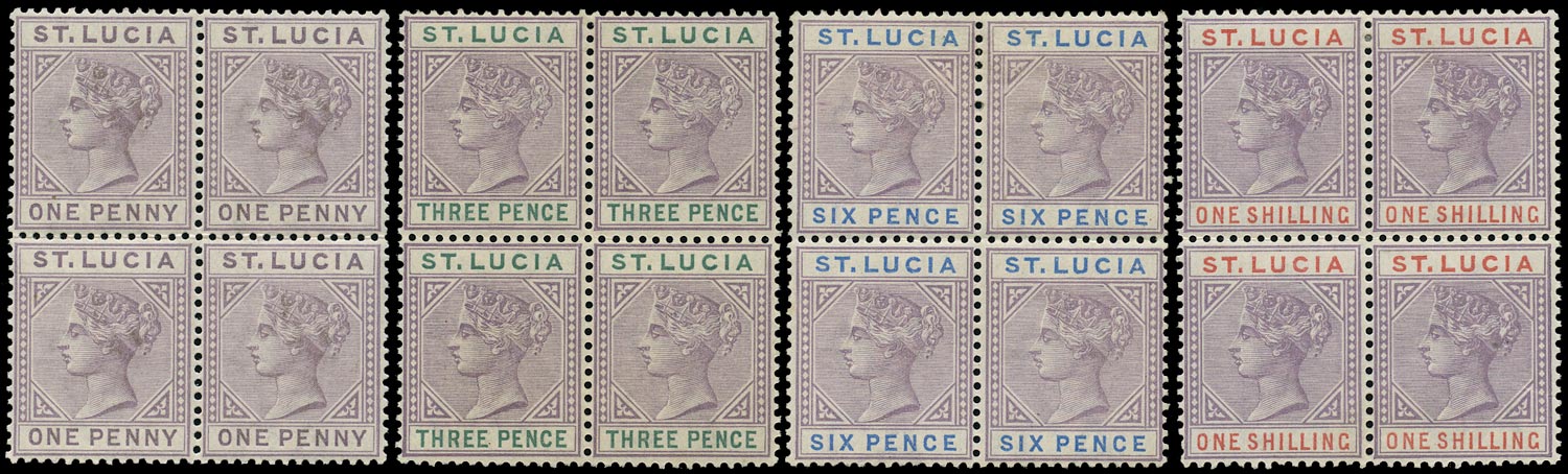ST LUCIA 1886  SG39/42 Mint QV die I set of 4 to 1s in blocks of 4