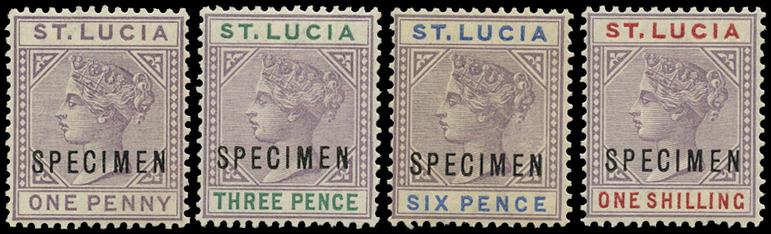 ST LUCIA 1886  SG39s/42s Specimen QV die I new colours set of 4 to 1s