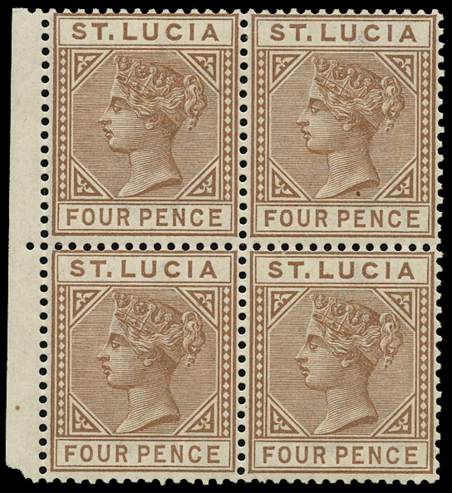 ST LUCIA 1883  SG34 Mint QV 4d brown block of 4