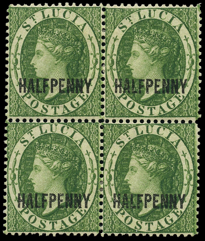ST LUCIA 1882  SG25 Mint QV halfd green watermark CA Perkins Bacon printing
