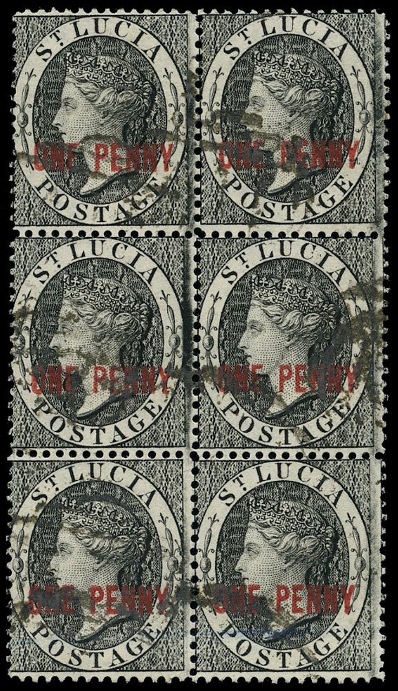 ST LUCIA 1882  SG26 Used QV 1d black watermark CA Perkins Bacon printing